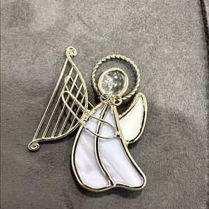 Snow White Stained Glass Angel W/ Halo 3” Christmas Decor Figurine Ornament